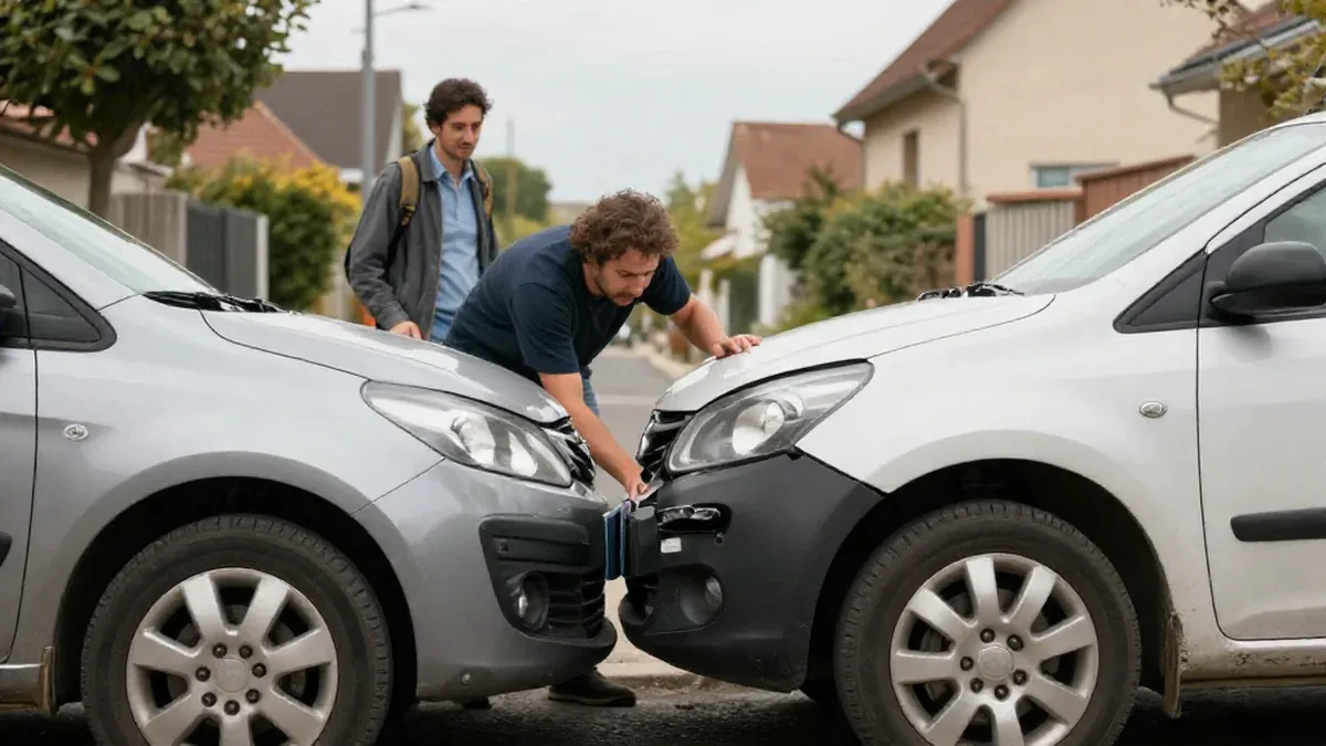 Conducteur constatant les dégâts sur sa voiture après un accrochage